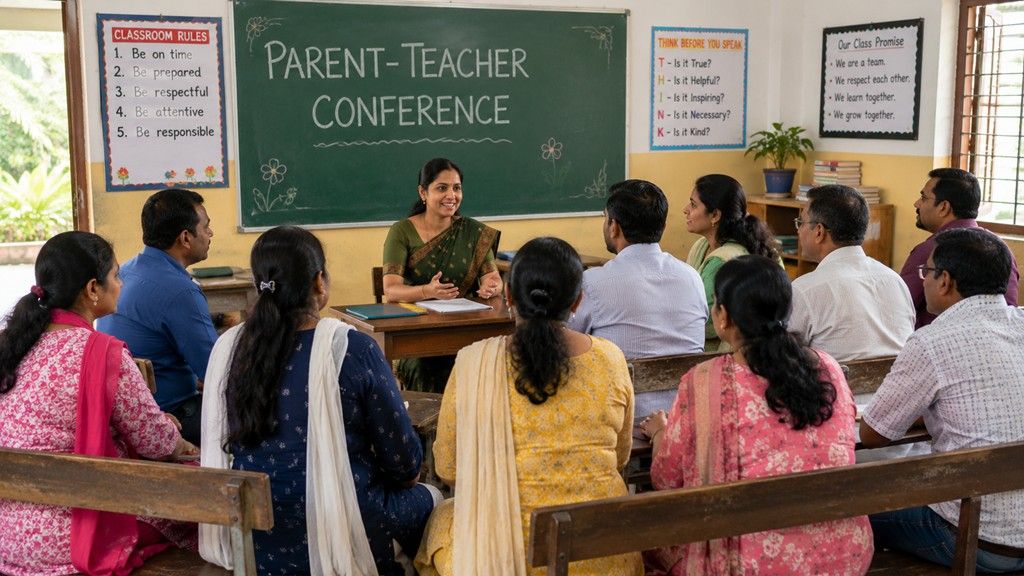 Parent-Teacher Conference in School Classroom