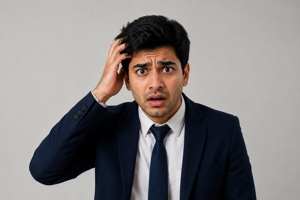 An anxious job candidate during a professional interview, showing common communication mistakes to avoid in a job interview.
